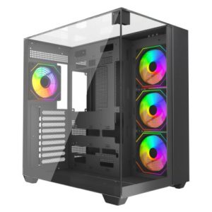 Vida Visio Black ARGB Gaming Cube Case w/ Glass Side, Front & Top, ATX, 4x ARGB Fans, 6-Port Fan Hub & Remote Control, USB-C, Asus BTF Compatible - Image 2