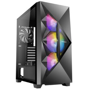 ANTEC DF800 FLUX Case, Gaming, Black, Mid Tower, 2 x USB 3.0, Tempered Glass Side Window Panel, Geometrical Mesh Design & Mirror Surface Front Panel, Addressable RGB LED Fans, Patented F-LUX Platform Cooling Solution, ATX, Micro ATX, Mini-ITX - Image 3