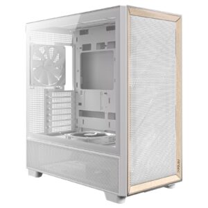 Antec FLUX Mid Tower PC Case - Tempered Glass, White/Wood, 5 PWM Fans, USB-C, E-ATX/ATX/mATX/ITX Compatibility - Image 3