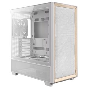 Antec FLUX Mid Tower PC Case - Tempered Glass, White/Wood, 5 PWM Fans, USB-C, E-ATX/ATX/mATX/ITX Compatibility - Image 2