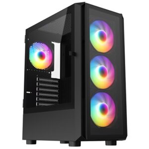 CRONUS Achos V2 Case, Gaming, Black, Mid Tower, 1 x USB 3.0 / 2 x USB 2.0, Tempered Glass Side & Front Window Panels, Addressable RGB LED Fans, ATX, Micro ATX, Mini-ITX, 4x fans included - Image 2