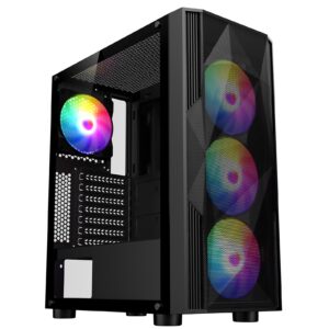 CRONUS Oceanus Case, Gaming, Black, Mid Tower, 1 x USB 3.0 / 2 x USB 2.0, Tempered Glass Front & Side Window Panels, Addressable RGB LED Fans, ATX, Micro ATX, Mini-ITX - Image 3