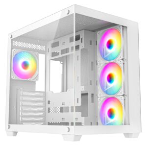 CRONUS Pallas Case, Gaming, White, Mid Tower, 1 x USB 3.0 / 2 x USB 2.0, Tempered Glass Front & Side Window Panels, RGB LED Fans, ATX, Micro ATX, Mini-ITX, Stealth Motherboard Compatible - Image 3