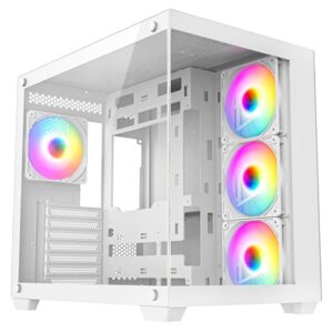 CRONUS Pallas Case, Gaming, White, Mid Tower, 1 x USB 3.0 / 2 x USB 2.0, Tempered Glass Front & Side Window Panels, RGB LED Fans, ATX, Micro ATX, Mini-ITX, Stealth Motherboard Compatible - Image 2