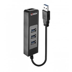 LINDY 43176 USB 3.0 Hub & Gigabit Ethernet Converter, Supports 10/100/1000BASE-T, 3 x USB 3.1 Gen 1 / 3.0 SuperSpeed Ports Supporting Data Transfer Rates up to 5Gbps, Bus-Powered with No External Power Supply Required, Retail Polybag Packaging - Image 3