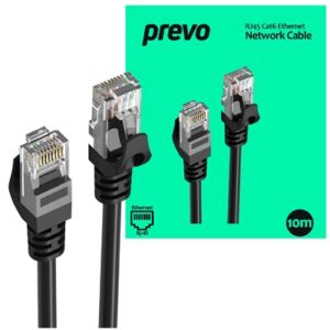 Prevo CAT6-BLK-10M Network Cable, RJ45 (M) to RJ45 (M), CAT6, 10m, Black, Oxygen Free Copper Core, Sturdy PVC Outer Sleeve & Clip Protector, Retail Box Packaging - Image 2