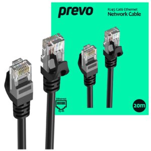 Prevo CAT6-BLK-20M Network Cable, RJ45 (M) to RJ45 (M), CAT6, 20m, Black, Oxygen Free Copper Core, Sturdy PVC Outer Sleeve & Clip Protector, Retail Box Packaging - Image 3