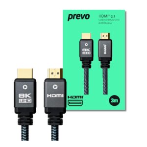 Prevo HDMI-2.1-3M HDMI Cable, HDMI 2.1 (M) to HDMI 2.1 (M), 3m, Black & Grey, Supports Displays up to 8K@60Hz, 99.9% Oxygen-Free Copper with Gold-Plated Connectors, Superior Design & Performance, Retail Box Packaging - Image 3