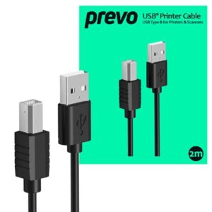 Prevo USBA-USBB-2M USB Printer Cable, USB 2.0 Type-A (M) to USB 2.0 Type-B (M), 2m, Black, 480Mbps Transmission Rate, Suitable for Printers & Scanners, Retail Box Packaging - Image 2