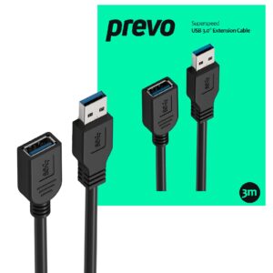 Prevo USBM-USBF-3M USB 3.0 Extension Cable, USB 3.0 Type-A (M) to USB Type-A (F), 3m, Black, Up to 5Gbps Transmission Rate, Retail Box Packaging - Image 3