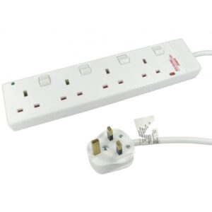 2m 4 Gang Surge Protected LED Indicator Individually Switched UK Mains Extension - White - Image 3