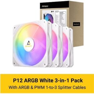 Antec P12 ARGB PWM 120mm Fan 3 Pack - 4-Pin, White, High-Airflow Cooling, 9-Blade Design with Anti-Vibration Pads - Image 3