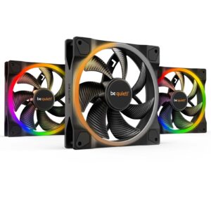 be quiet! Light Wings PWM Addressable RGB Fan Pack, 140mm, 1500RPM, 4-Pin PWM Fan & 3-Pin ARGB Connectors, Black Frame, Black Blades, ARGB Lighting on Front & Rear, Addressable RGB Hub Included - Image 3