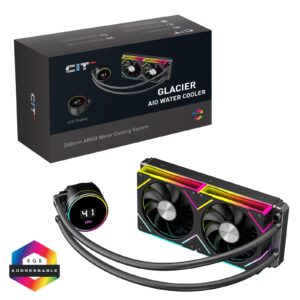 CiT Pro Glacier AIO 240mm Liquid CPU Cooler with ARGB LED Lighting, Dual PWM Fans, and Real-Time Temperature Display - Black - Image 3