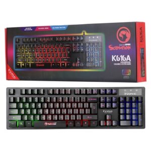 Marvo Scorpion K616A Gaming Keyboard, 3 Colour LED Backlit, USB 2.0, Frameless and Compact Design with Multi-Media and Anti-ghosting Keys, UK Layout - Image 2