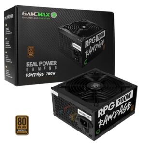 GAMEMAX RPG Rampage 700W PSU, 140mm Ultra Silent Fan, 80 PLUS Bronze, Non Modular, Flat Black Cables, Japanese TK Main Capacitor Fitted - Image 2