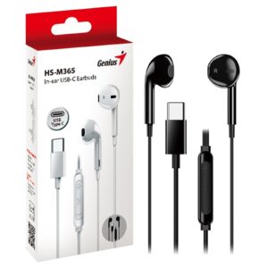 Genius HS-M365B USB-C In-Ear Earbuds with In Line Microphone and Volume Controls (Black) - Image 3