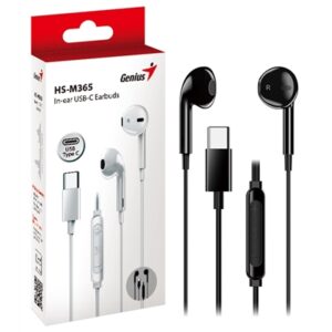 Genius HS-M365B USB-C In-Ear Earbuds with In Line Microphone and Volume Controls (Black) - Image 2