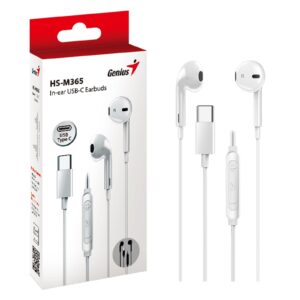 Genius HS-M365W USB-C In-Ear Earbuds with In Line Microphone and Volume Controls (White) - Image 3