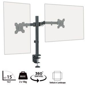 piXL Double Monitor Arm, For Upto 2x 27 inch Monitors, Desk Mounted, VESA dimensions of 75x75mm or 100x100mm, 180 Degrees Swivel, 15 Degrees Tilt, Weight Upto 10kg per screen, Built in Cable Management - Image 2