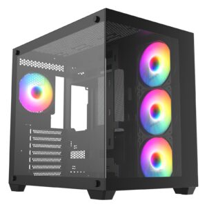 CRONUS Pallas Case, Gaming, Black, Mid Tower, 1 x USB 3.0 / 2 x USB 2.0, Tempered Glass Front & Side Window Panels, RGB LED Fans, ATX, Micro ATX, Mini-ITX, Stealth Motherboard Compatible - Image 3