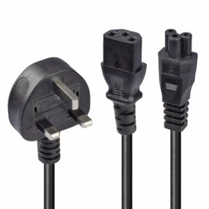 Lindy 30374 2.5m UK 3 Pin Plug To IEC C13 (Kettle) & IEC C5 (Clover) 10 Amp Mains Splitter Extension Cable - Black - Image 2