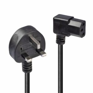 Lindy 30446 1m UK 3 Pin Plug To Right Angle IEC C13 (Kettle) 5 Amp Fuse Mains Extension Cable - Black - Image 2