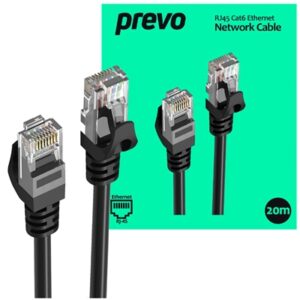 Prevo CAT6-BLK-20M Network Cable, RJ45 (M) to RJ45 (M), CAT6, 20m, Black, Oxygen Free Copper Core, Sturdy PVC Outer Sleeve & Clip Protector, Retail Box Packaging - Image 2