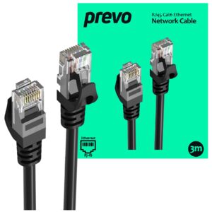 Prevo CAT6-BLK-3M Network Cable, RJ45 (M) to RJ45 (M), CAT6, 3m, Black, Oxygen Free Copper Core, Sturdy PVC Outer Sleeve & Clip Protector, Retail Box Packaging - Image 3