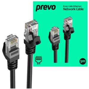 Prevo CAT6-BLK-5M Network Cable, RJ45 (M) to RJ45 (M), CAT6, 5m, Black, Oxygen Free Copper Core, Sturdy PVC Outer Sleeve & Clip Protector, Retail Box Packaging - Image 2