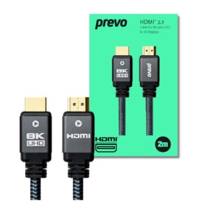 Prevo HDMI-2.1-2M HDMI Cable, HDMI 2.1 (M) to HDMI 2.1 (M), 2m, Black & Grey, Supports Displays up to 8K@60Hz, 99.9% Oxygen-Free Copper with Gold-Plated Connectors, Superior Design & Performance, Retail Box Packaging - Image 3