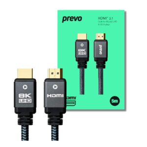 Prevo HDMI-2.1-5M HDMI Cable, HDMI 2.1 (M) to HDMI 2.1 (M), 5m, Black & Grey, Supports Displays up to 8K@60Hz, 99.9% Oxygen-Free Copper with Gold-Plated Connectors, Superior Design & Performance, Retail Box Packaging - Image 3