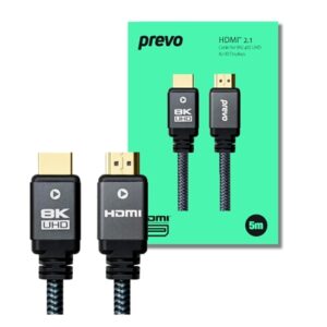 Prevo HDMI-2.1-5M HDMI Cable, HDMI 2.1 (M) to HDMI 2.1 (M), 5m, Black & Grey, Supports Displays up to 8K@60Hz, 99.9% Oxygen-Free Copper with Gold-Plated Connectors, Superior Design & Performance, Retail Box Packaging - Image 2