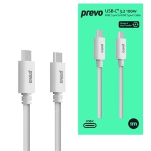 Prevo USB 3.2 100W C to C cable, 20V/5A, 10GB/20GB/s, White, Superior Design & Performance, Retail Box Packaging - Image 2