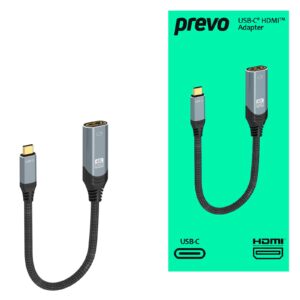 Prevo USBC-HDMI-ADA Display Converter Adapter, USB Type-C (M) to HDMI (F), 0.2m, Black & Silver, HDMI 2.0, Supports up to 4K@60Hz, Braided Cable, Retail Box Packaging - Image 3