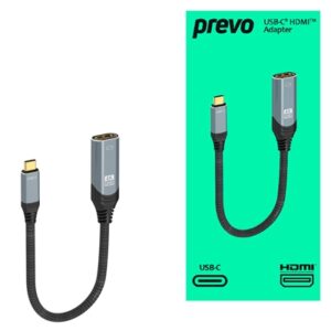 Prevo USBC-HDMI-ADA Display Converter Adapter, USB Type-C (M) to HDMI (F), 0.2m, Black & Silver, HDMI 2.0, Supports up to 4K@60Hz, Braided Cable, Retail Box Packaging - Image 2