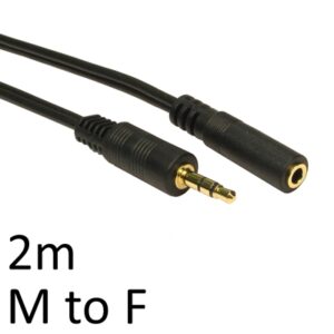 3.5mm (M) Stereo Plug to 3.5mm (F) Stereo Socket 2m Black OEM Cable - Image 2