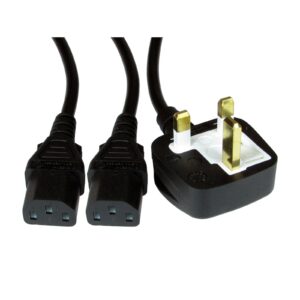 UK Mains to 2 x IEC Kettle 1.8m Black OEM Power Splitter Cable - Image 3