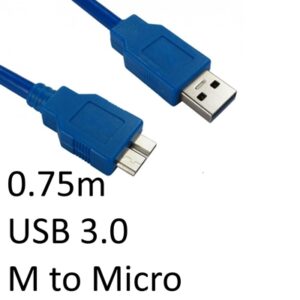 USB 3.0 A (M) to USB 3.0 Micro B (M) 0.75m Blue OEM Data Cable - Image 2