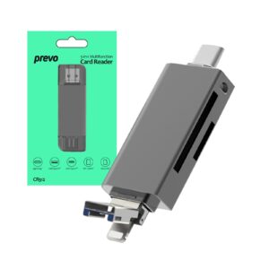 Prevo CR312 USB 2.0, USB Type-C and Lightning Connection, Card Reader, High-speed Memory Card Adapter Supports SD/Micro SD/TF/SDHC/SDXC/MMC, Compatible with Windows, Mac OS and Android, Black - Image 3