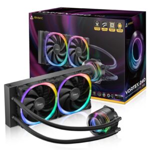 ANTEC Vortex 240 ARGB AiO Liquid CPU Cooler, Universal Socket, 240mm Radiator, PWM 2000RPM Fusion ARGB Cooling Fans, Addressable RGB LED Lighting with Suspended Spiral Pump Head Design - Image 3