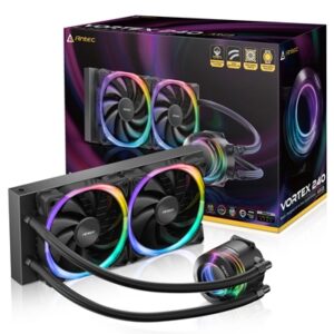 ANTEC Vortex 240 ARGB AiO Liquid CPU Cooler, Universal Socket, 240mm Radiator, PWM 2000RPM Fusion ARGB Cooling Fans, Addressable RGB LED Lighting with Suspended Spiral Pump Head Design - Image 2