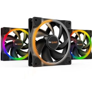 be quiet! Light Wings PWM Addressable RGB Fan Pack, 120mm, 1700RPM, 4-Pin PWM Fan & 3-Pin ARGB Connectors, Black Frame, Black Blades, ARGB Lighting on Front & Rear, Addressable RGB Hub Included - Image 2