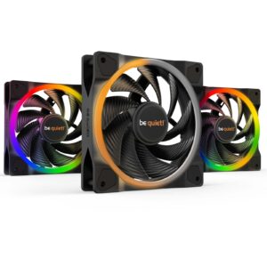 be quiet! Light Wings PWM High Speed Addressable RGB Fan Pack, 120mm, 2500RPM, 4-Pin PWM Fan & 3-Pin ARGB Connectors, Black Frame, Black Blades, ARGB Lighting on Front & Rear, Addressable RGB Hub Included - Image 3