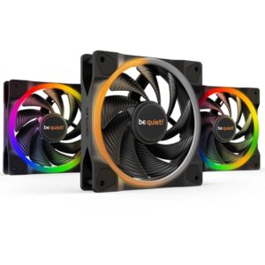 be quiet! Light Wings PWM High Speed Addressable RGB Fan Pack, 120mm, 2500RPM, 4-Pin PWM Fan & 3-Pin ARGB Connectors, Black Frame, Black Blades, ARGB Lighting on Front & Rear, Addressable RGB Hub Included - Image 2