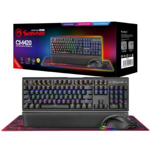 Marvo Scorpion CM420-UK 3-in-1 Gaming Bundle, Keyboard, Mouse and Mouse Pad Wired USB 2.0,  RGB,  Mechanical, Blue Switch, Multimedia and Anti-ghosting Keys, UK Layout, 6400 dpi, Programmable RGB Mouse - Image 3