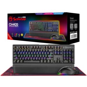 Marvo Scorpion CM420-UK 3-in-1 Gaming Bundle, Keyboard, Mouse and Mouse Pad Wired USB 2.0,  RGB,  Mechanical, Blue Switch, Multimedia and Anti-ghosting Keys, UK Layout, 6400 dpi, Programmable RGB Mouse - Image 2