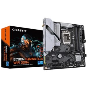 Gigabyte B760M GAMING PLUS WIFI DDR4 Intel 1700 Socket Motherboard, Micro-ATX, 4x DDR4 Slots, 2x M.2 Sockets, 1x USB-C Port, Fitted I/O Shield, GbE LAN, Wi-Fi 6, 1x DisplayPort / 1x HDMI Port - Image 2