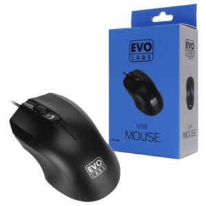 Evo Labs MO-128 Wired USB Plug and Play Mouse, 800 DPI Optical Tracking, 3 Button with Scroll Wheel,  Ambidextrous Design, Matte Black - Image 2