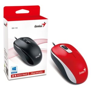 Genius DX-110 Wired USB Plug and Play Mouse, 1000 DPI Optical Tracking, 3 Button with Scroll Wheel, Ambidextrous Design with 1.5m Cable, Red - Image 2